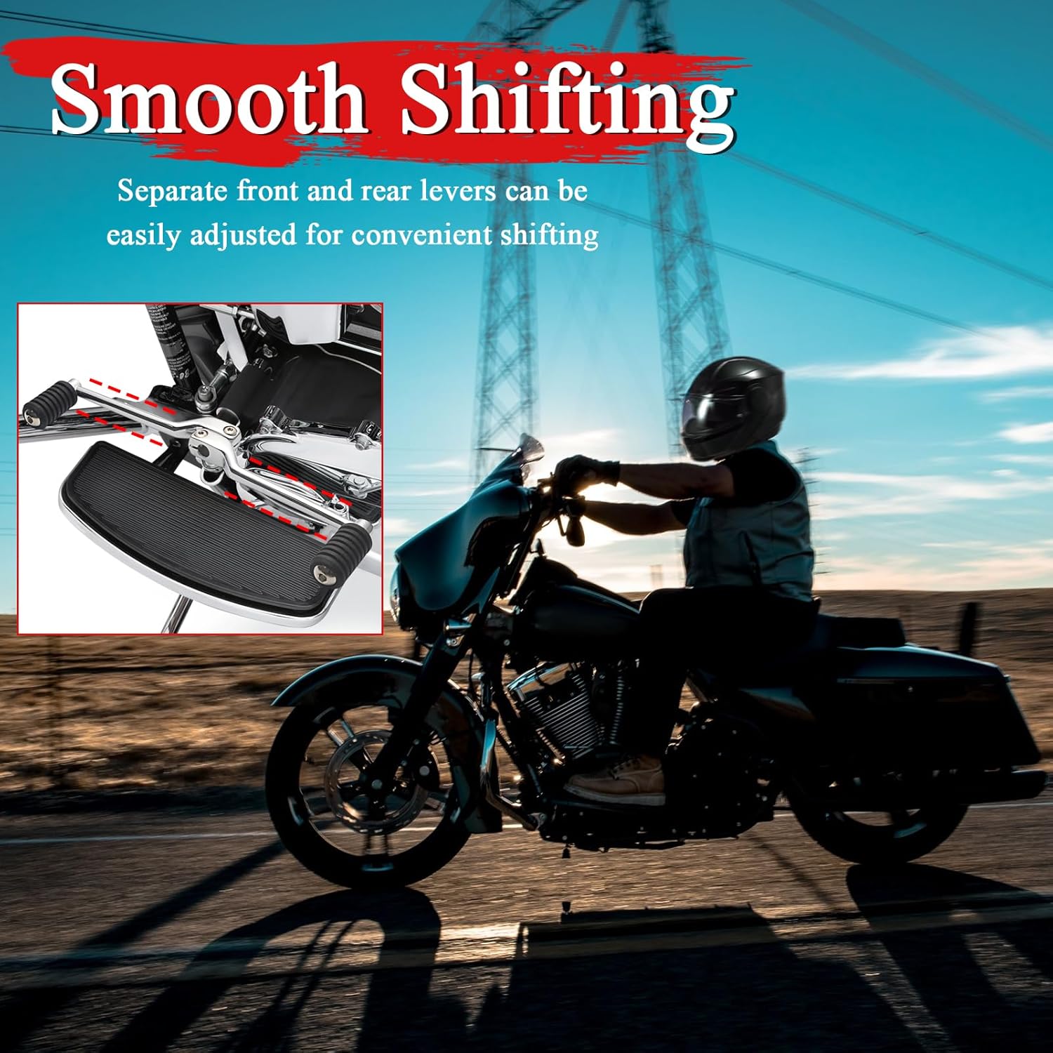 WOWTK Front and Rear Levers w/Shifter Pegs,Heel/Toe Shift Pegs for Harley 1986-2017 FL Softail,1988-2024 Touring Road King Road Glide Street Glide Electra Glide and 2008-later Trike Models