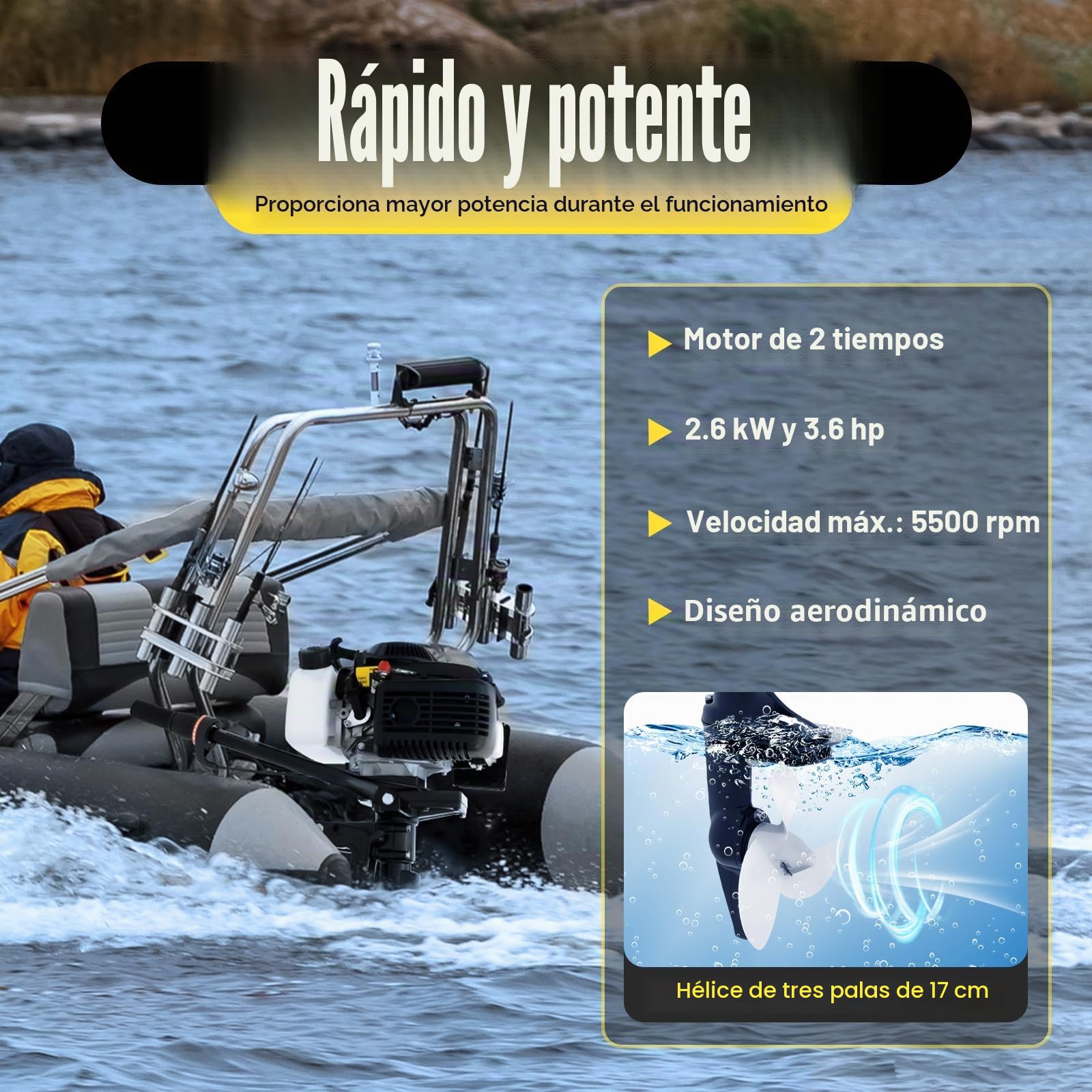 Motor fuera de borda de 4 tiempos 4 CV de gasolina, con sistema de enfriamiento por agua encendido CDI, sistema de enfriamiento por agua, tornillo de sujeción de placa de cola, para botes hinchables