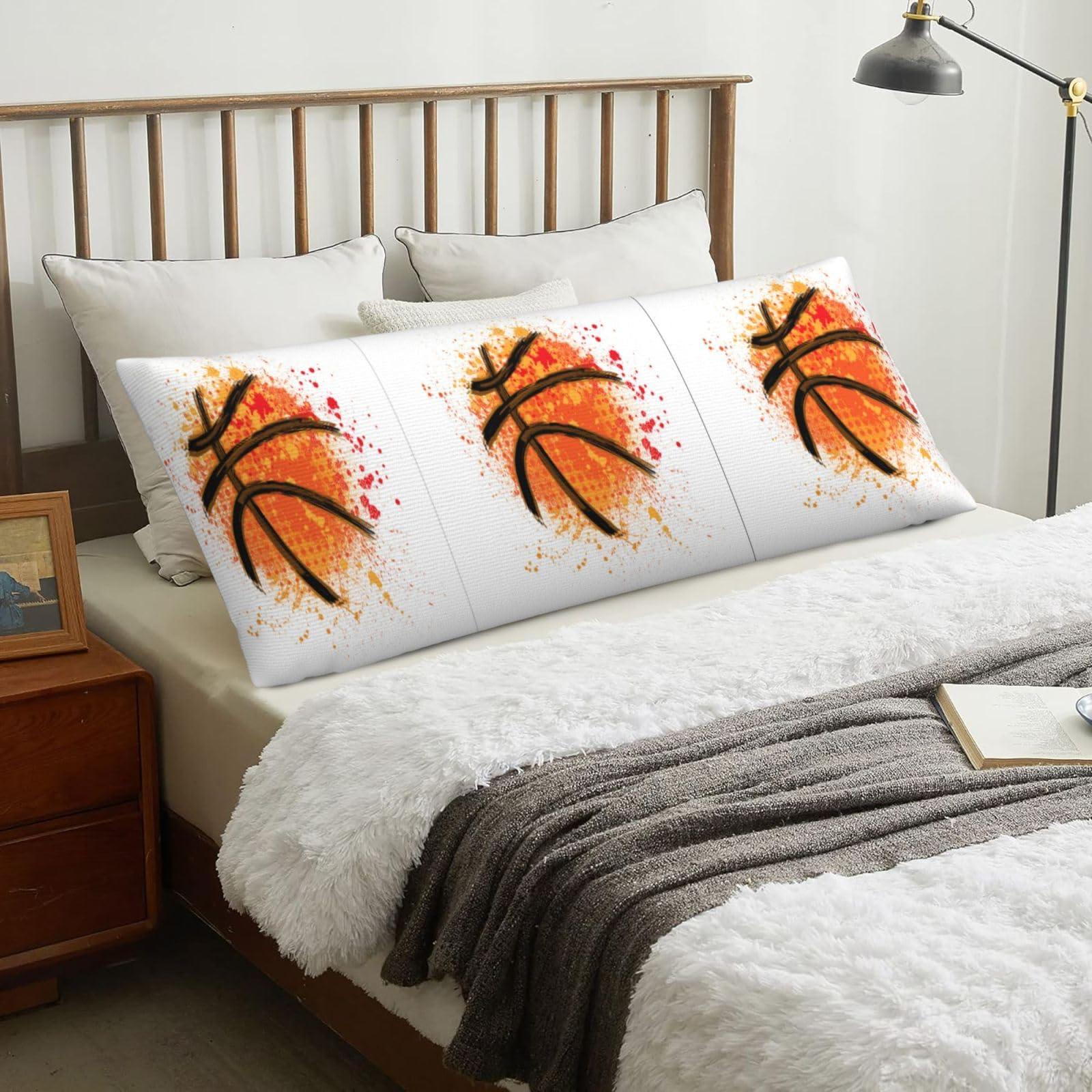 Basketball Orange Abstract Painting Background, Body Pillow Cover with Zipper,Long Body Pillowcase 20 x 60 in