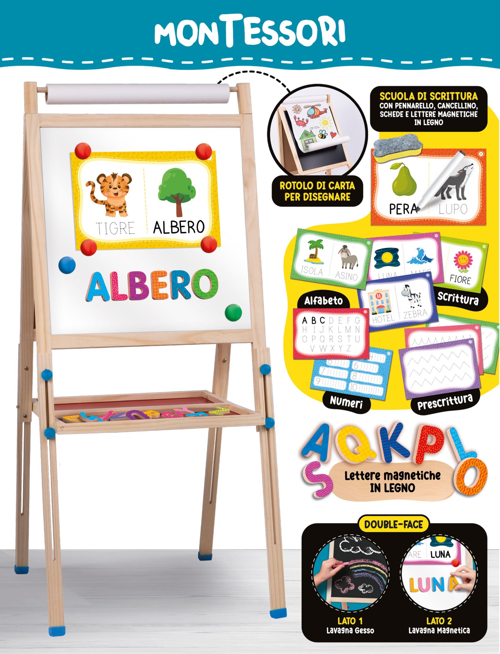 Lisciani Giochi - Montessori Lavagnona legno cresce con te