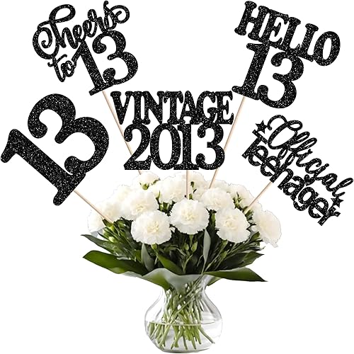Miniatura 69 de 15 piezas de centro de mesa de feliz cumpleaños 13 palos oficiales para adolescentes vintage 2012 Hello 13 centros de mesa de flores palos saludos a