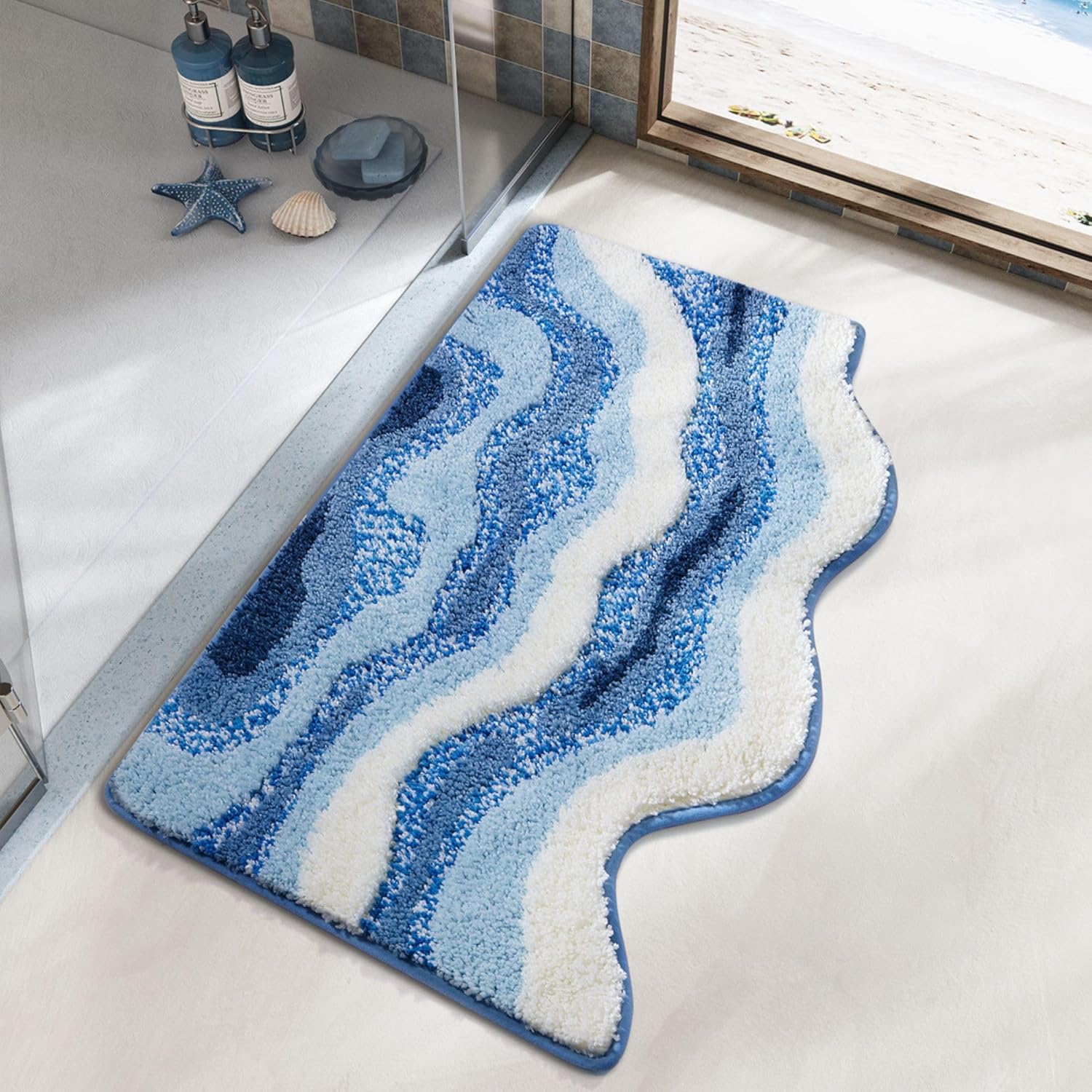 Luxury Microfiber Bath Mat, Extra Soft and Absorbent Carpet, Blue, Non-Slip Plush Shaggy Bathroom Rug, Machine Wash Dry, Bath Rugs for Bathroom and Bedroom Floor, Tub and Shower (50x80cm)