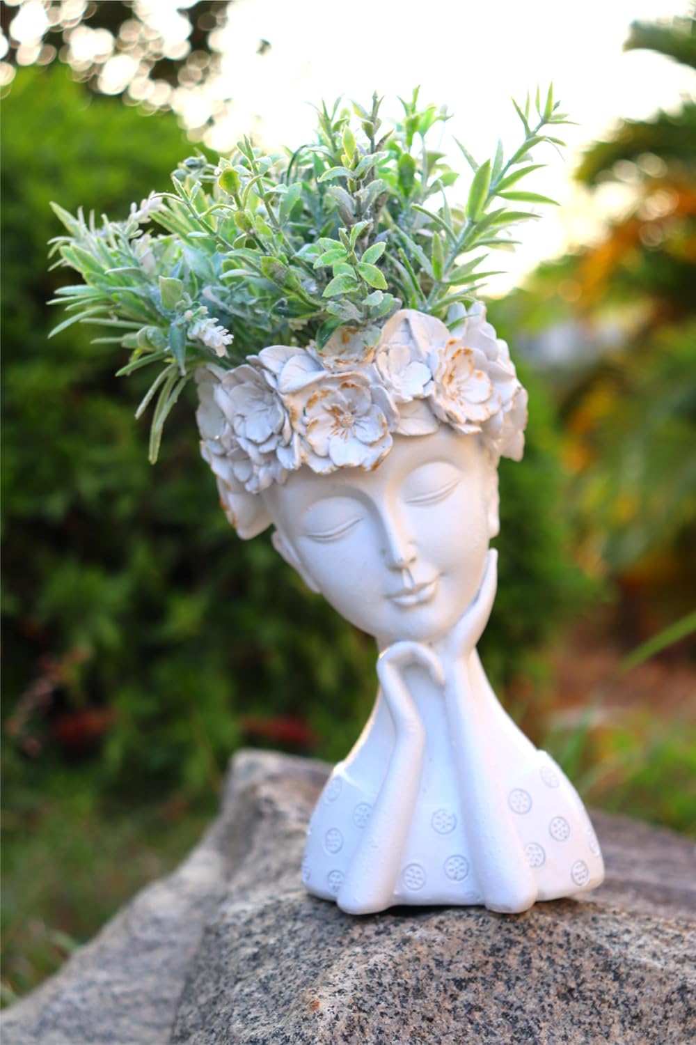 Face Planter Pots Head Planter, Cute Resin Succulent Planters, Unique Face Flower Head Planter for Indoor Outdoor Plants with Drainage Hole Gift for Female Plants Lovers