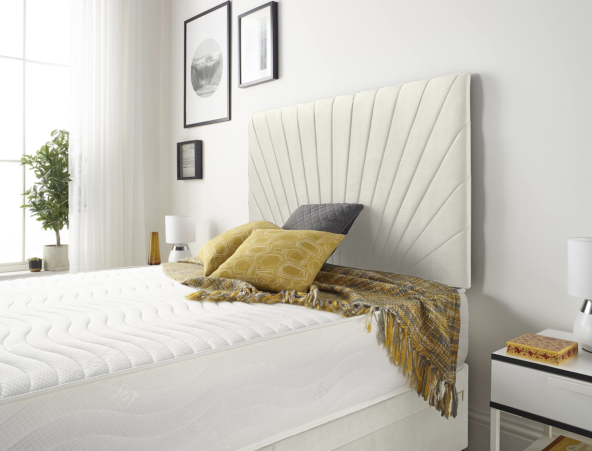 Bed Centre Platinum 32 Inch or 54 Inch Headboard Available in Different Fabrics and Colours 3FT, 4FT, 4FT6, 5FT, 6FT (4FT6 Double, 54 Inch High Floor Standing, Plush Ivory)