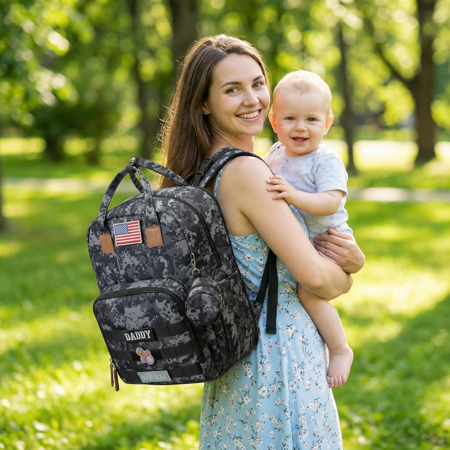 Expandable Baby Diaper Backpack - Large Capacity, Insulated Bottle Pockets, Stroller Straps, Laptop Sleeve & Pad(Multicolor)
