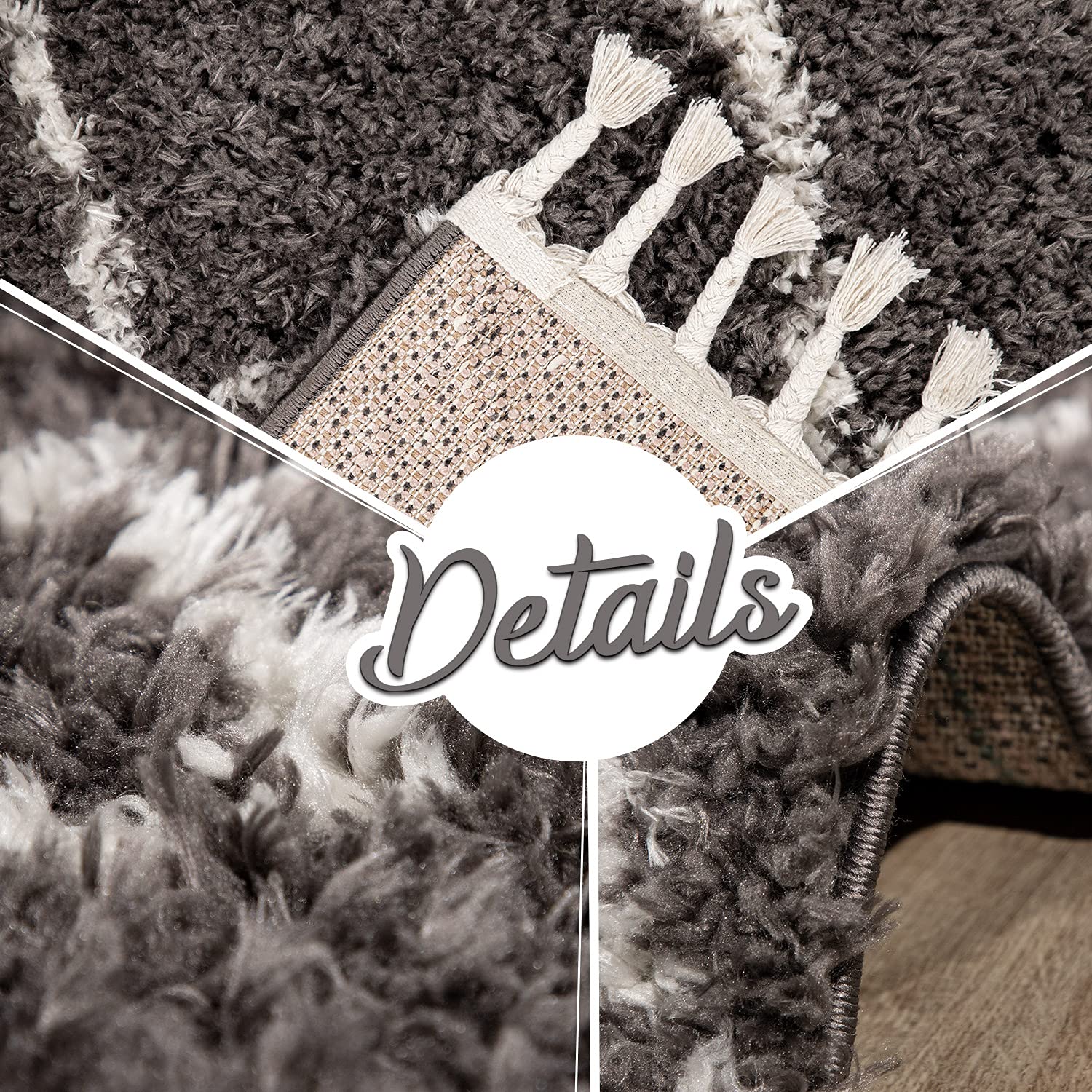 TT Home Tapis De Salon Tapis Shaggy Poil Long avec Franges Tapis Scandinave Abstrait, Couleur: Anthracite, Dimension:140x200 cm
