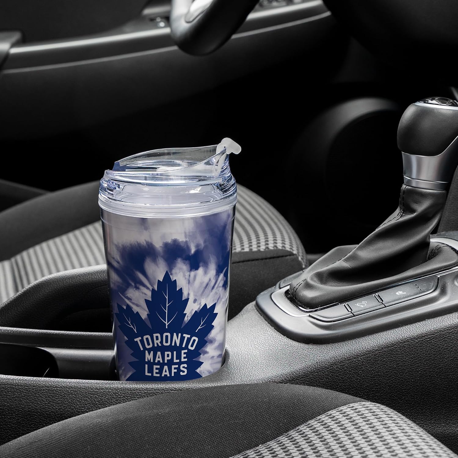 Rico Industries NHL Hockey Team Color Tie Dye 24oz Metallic Acrylic Tumbler with Hinged Lid, Officially Licensed Double Wall Tumbler with Straw image 4