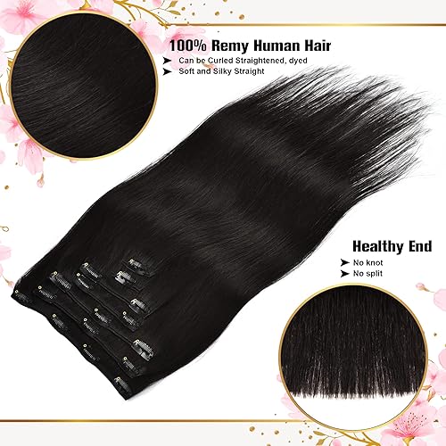 Miniatura 4 de Extensiones de cabello humano con clip para mujeres negras 247oz 7 unidades 16 clips extensiones de cabello humano negro natural extensiones de