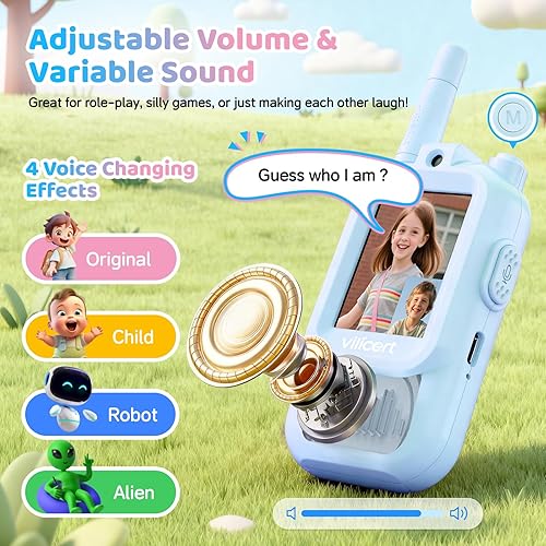Miniatura 2 de Walkie Talkies de video con pantalla en tiempo real y cambiador de voz, radios recargables de largo alcance para niños de 3 a 12 años de edad,