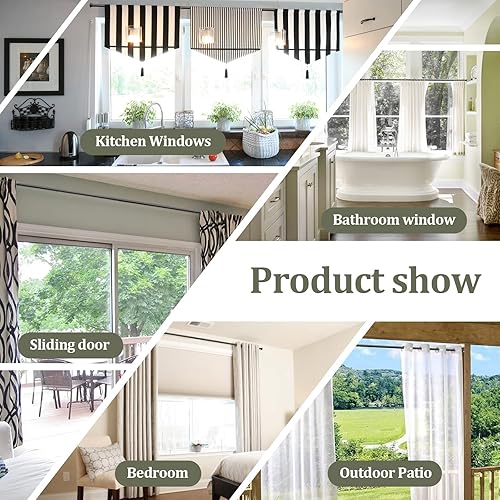 Miniatura 8 de Barras de cortina para ventanas de 48 a 93 pulgadas, barra de cortina de metal resistente de 58 pulgadas, paquete de 2 barras de cortina opacas