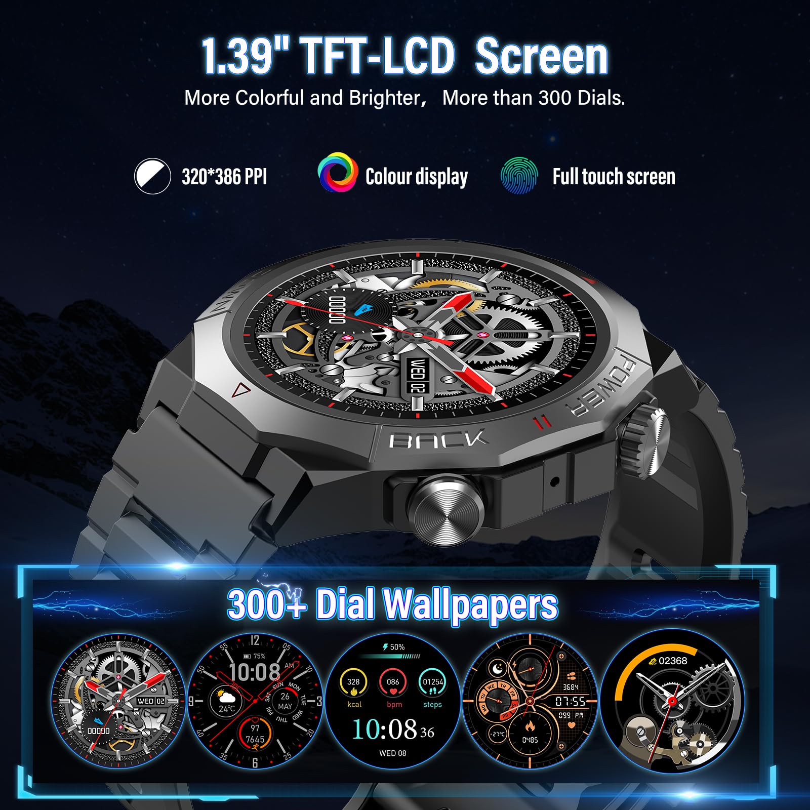 Qecnato Montre Connectée Homme HD Militaire Smartwatch Homme avec Modes Sportifs/Cardiofrequencemetre/Sommeil