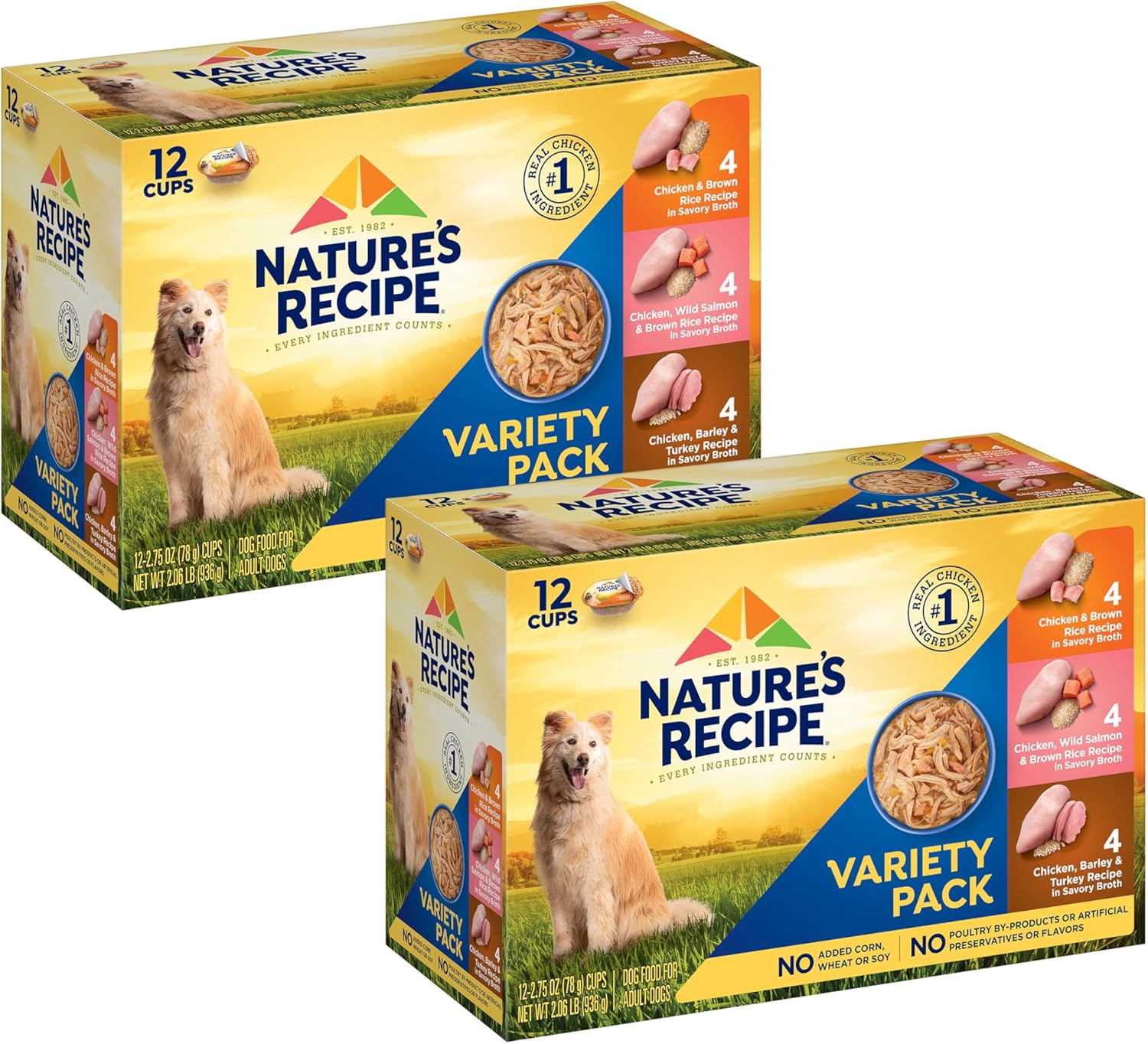 Nature’s Recipe Chicken, Salmon and Turkey Recipes Variety Pack Wet Dog Food, 12-2.75 oz. Cups, 2 Count