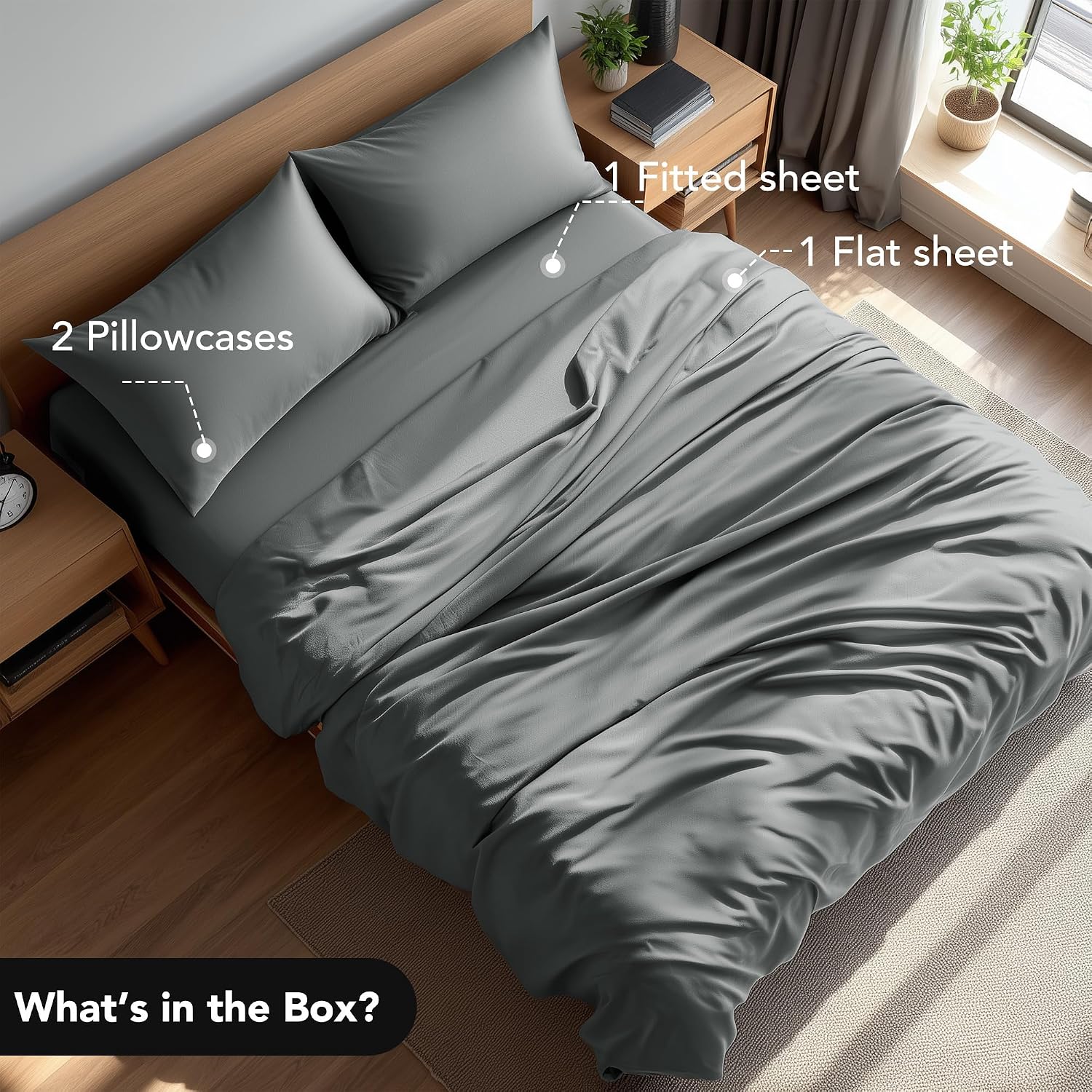 Deconovo 4 Piece Brushed Microfiber Sheet Set for Deep Pockets Queen
