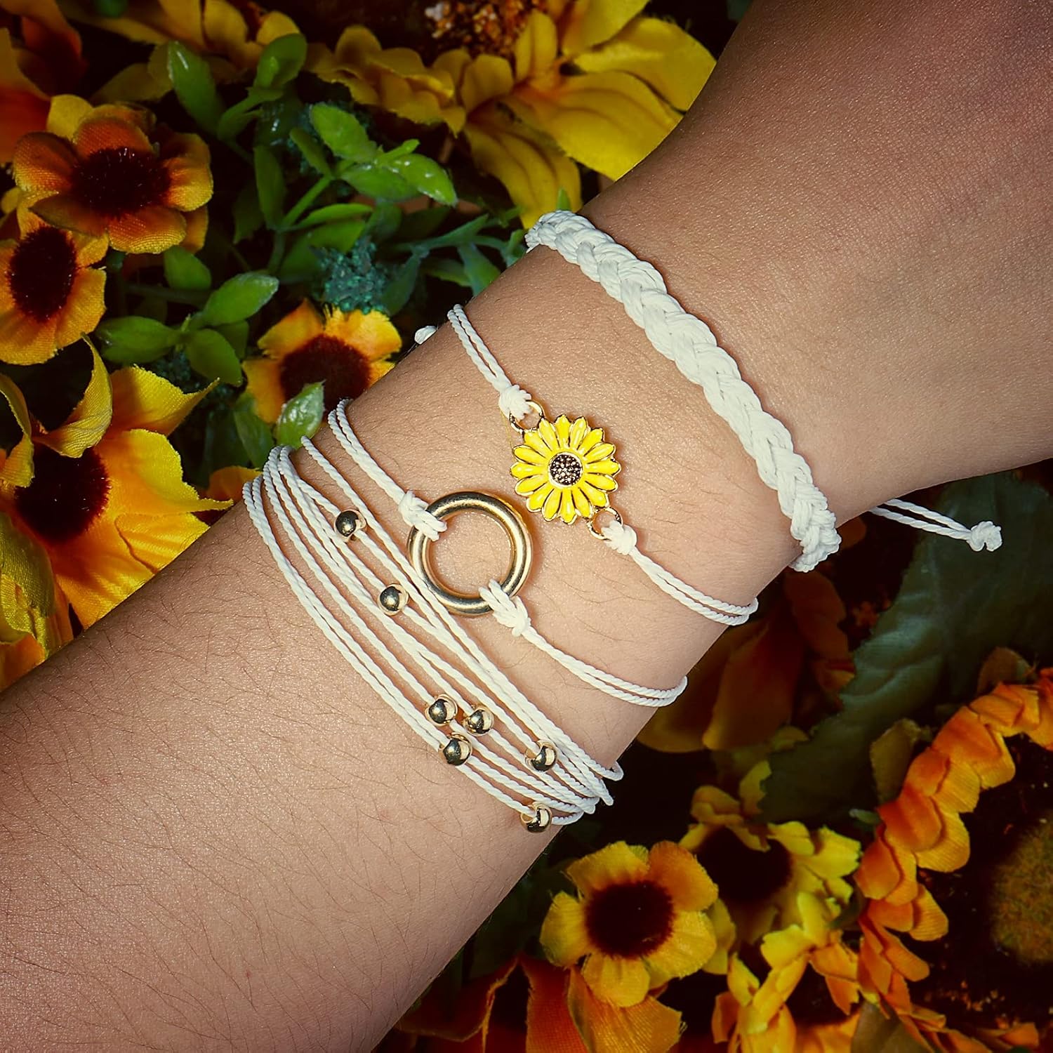 FANCY SHINY Sunflower String Bracelet Boho Braided Rope Wrap Bracelets Cute Summer Beach Surfer Jewelry for Women - Image 2