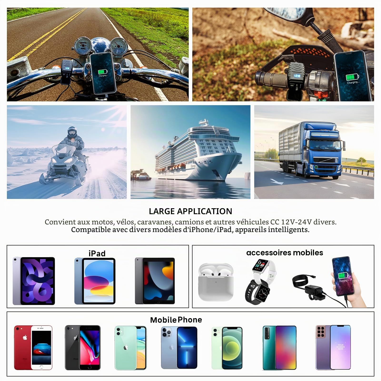 Thlevel Chargeur de Moto USB C 12V 48W QC3.0 et PD Type-C avec Interrupteur Voltmètre LED pour 12V-24V Voiture Camping-Car Véhicule Bateau