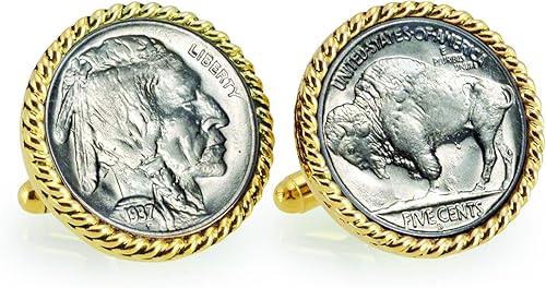 American Coin Treasures Buffalo Nickel Rope Bezel Cuff Links