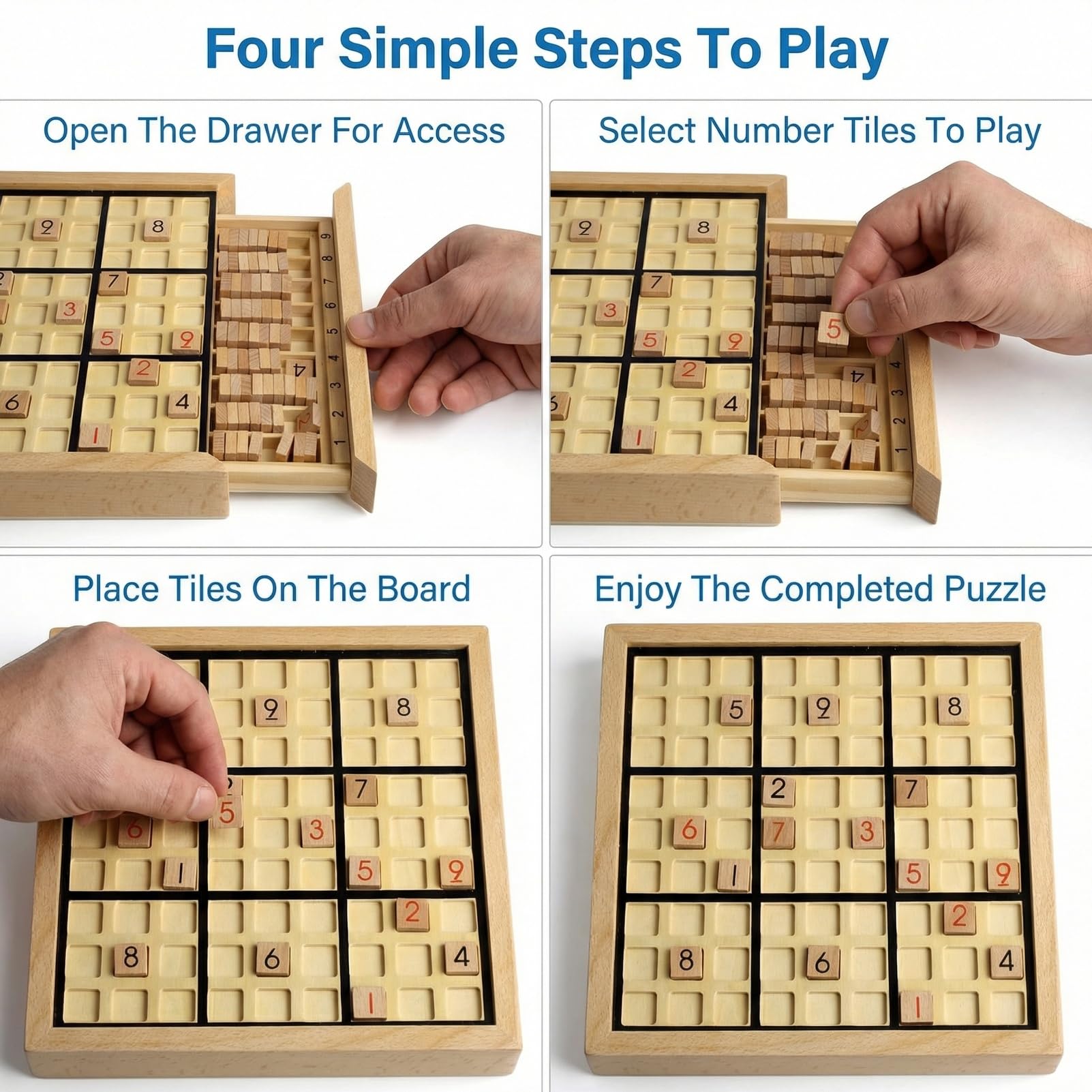 Wooden Sudoku Puzzle Board Game Set including Drawer - Image 4