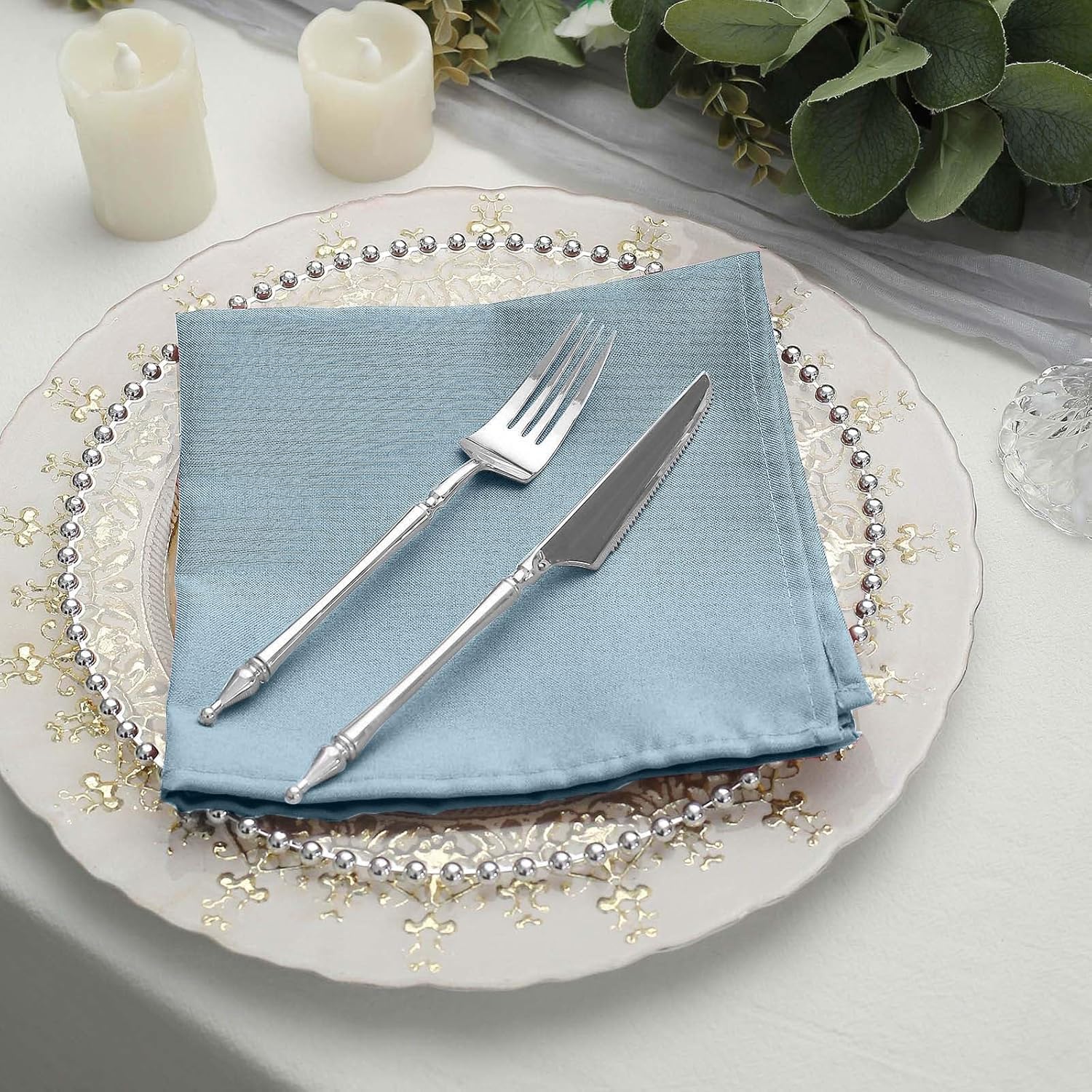 100 pcs 17-Inch Dusty Blue Polyester Table Napkins Reusable Washable Wedding Party Dinner Linens Tableware Supplies