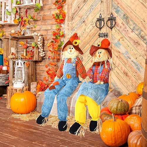 Miniatura 4 de Libima Paquete de 2 espantapájaros grandes de 60 pulgadas, para Acción de Gracias, otoño, decoración de Halloween, espantapájaros de tamaño real