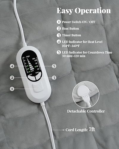 Miniatura 6 de Kivik Almohadilla térmica con peso extra grande de 24 x 29 pulgadas, manta térmica con peso de 7 libras para adultos, almohadilla de calefacción