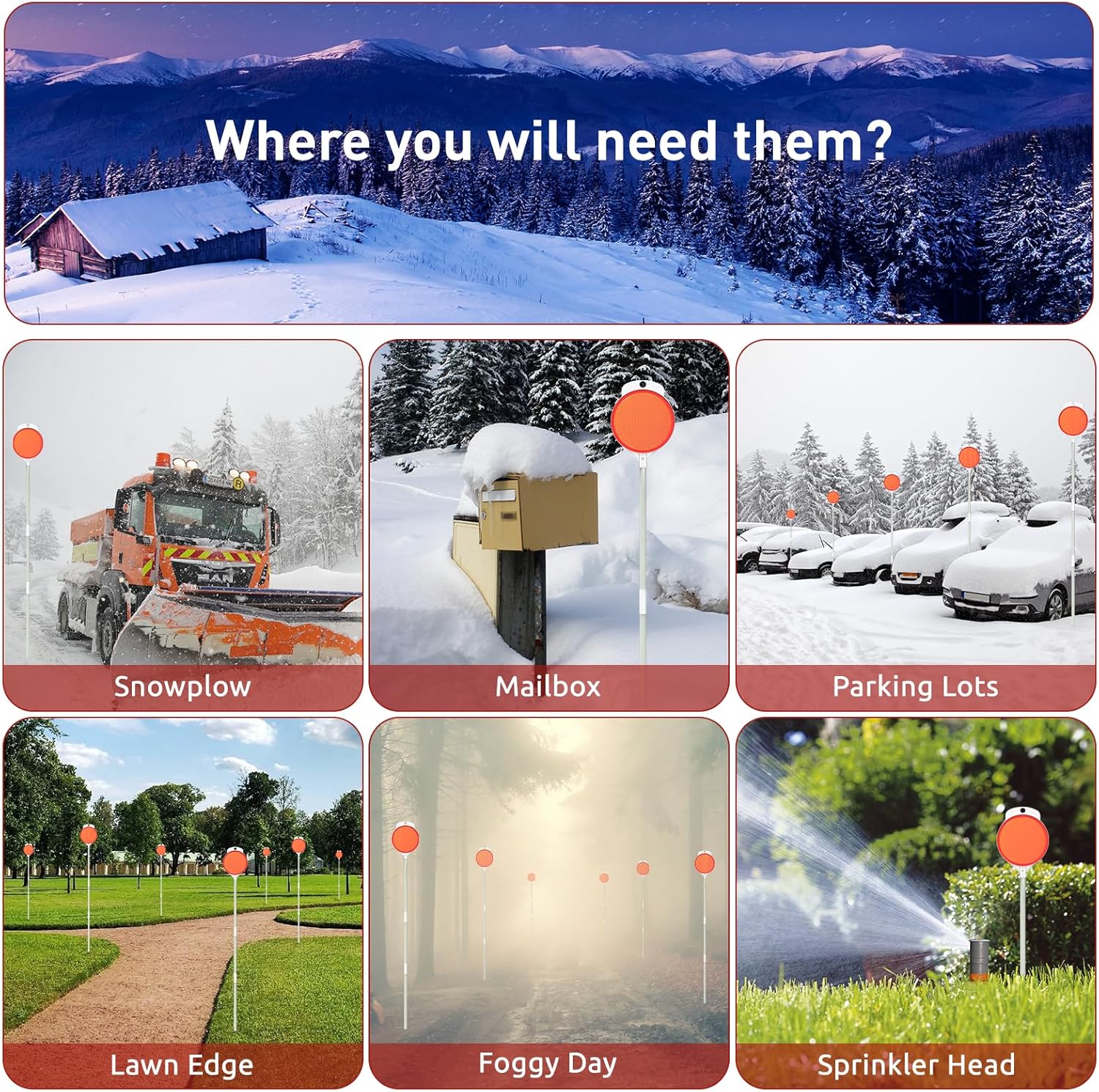 反射ドライブウェイマーカー 8個 47インチ ファイバーグラスポール 私道リフレクター 除雪用 両面反射スノーステーク 車道入口用