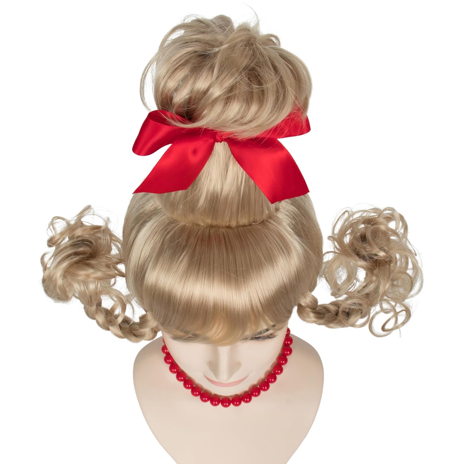 Miss U Hair Adult Women Christmas Wig Long Blonde Braid Wig with Red Beads Necklace Bow