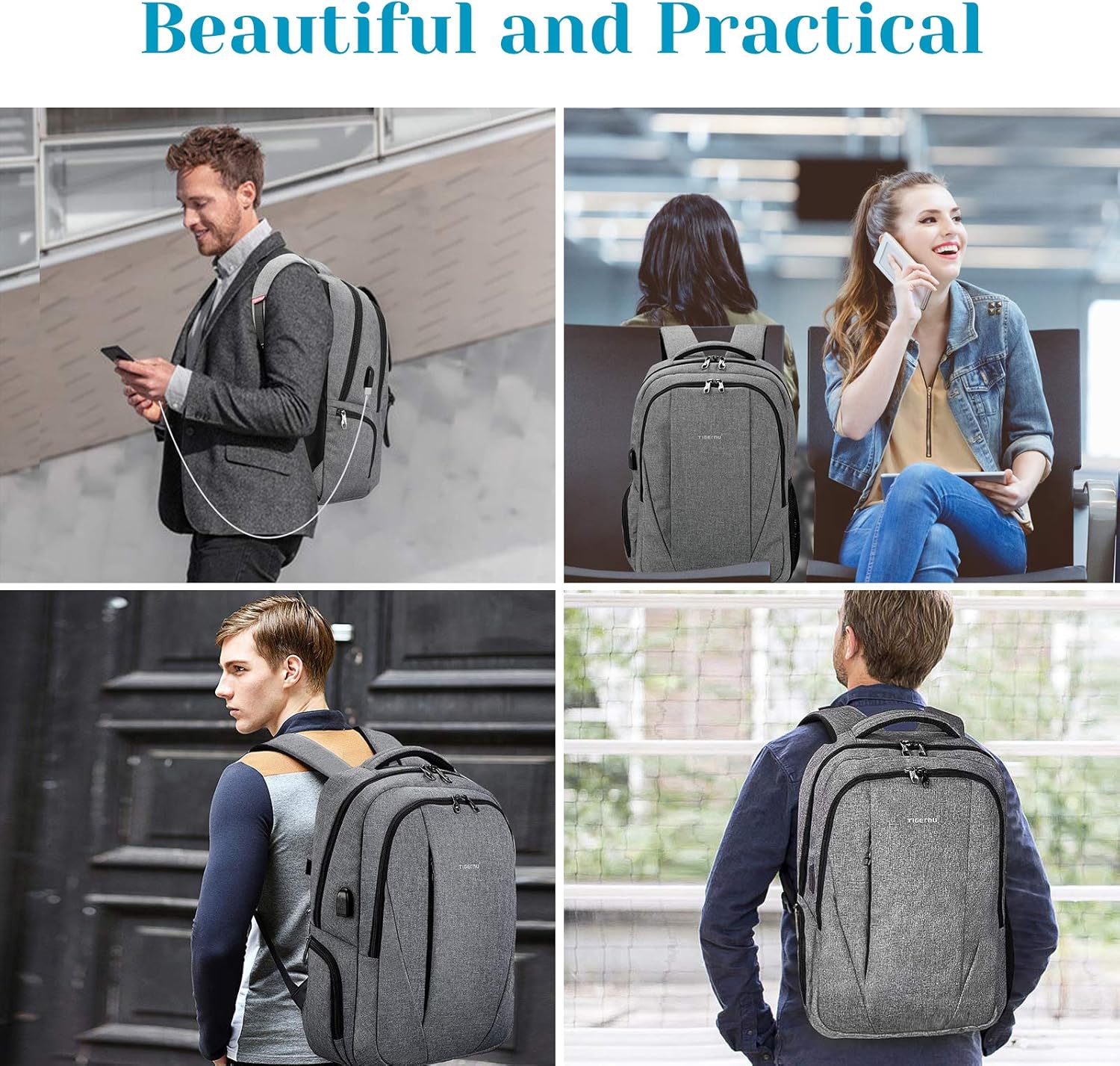 One-Day Sale: Up to 80% Off TIGERNU Travel Laptop Backpack, Business Slim Anti-theft Backpacks with USB Charging Port, Water Resistant College School Computer Bag for Men & Women Fits Under 15.6 inch Laptop and Notebook, Grey