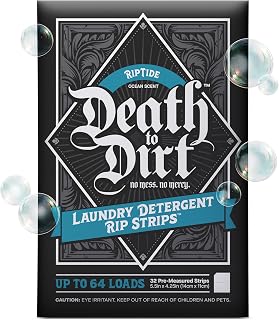 Death to Dirt Laundry Detergent Sheets, 64 Loads, Tough on Stains and Odors, Gentle on Skin and Fabric, Plant-Based & Eco-Friendly, RipTide Ocean Scent, 32ct