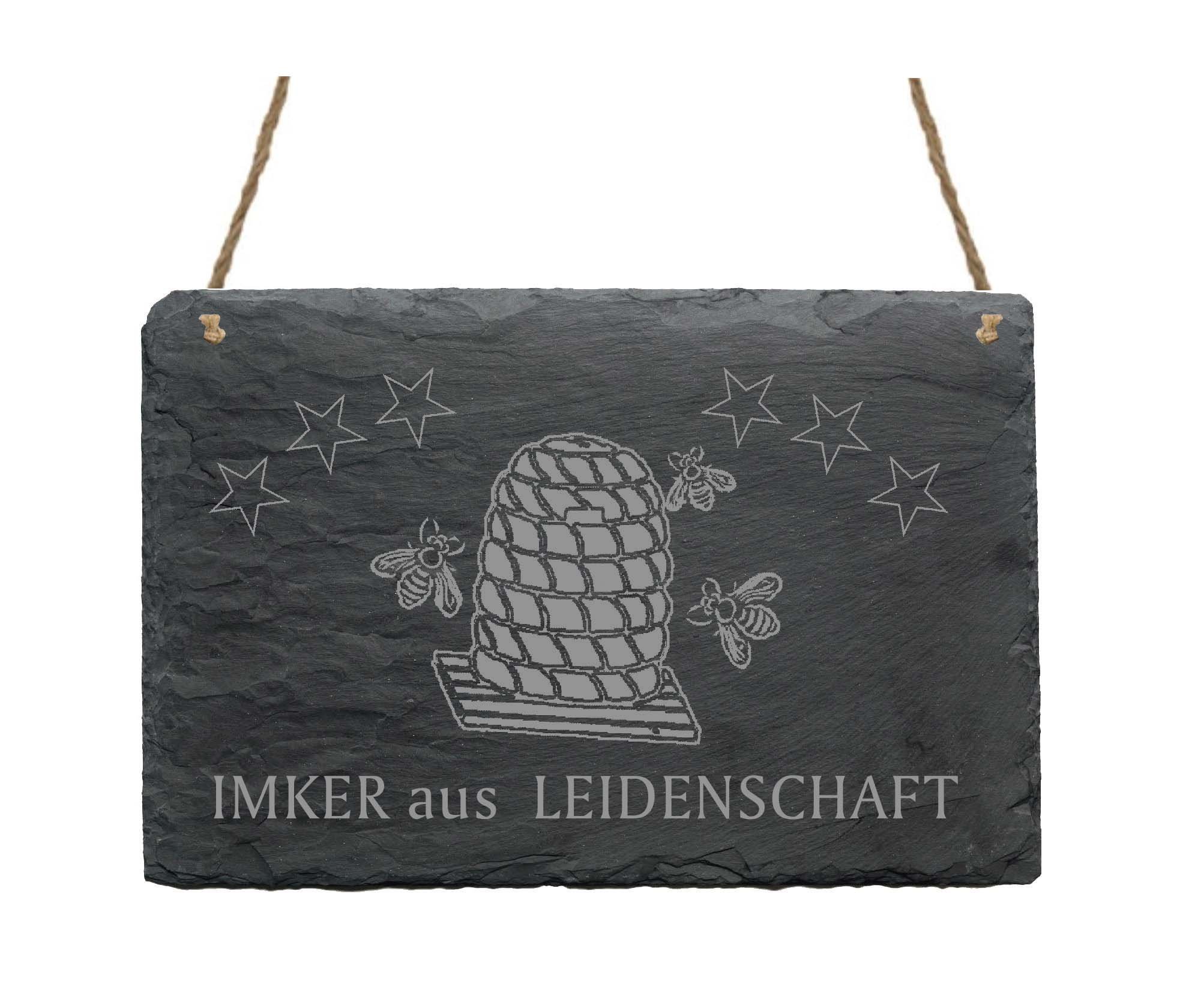 Schiefer Schild Bienestock – Personalisiert Mit Namen, Ca. 22 X 8 Cm, Wetterfeste Lasergravur, Für Imker