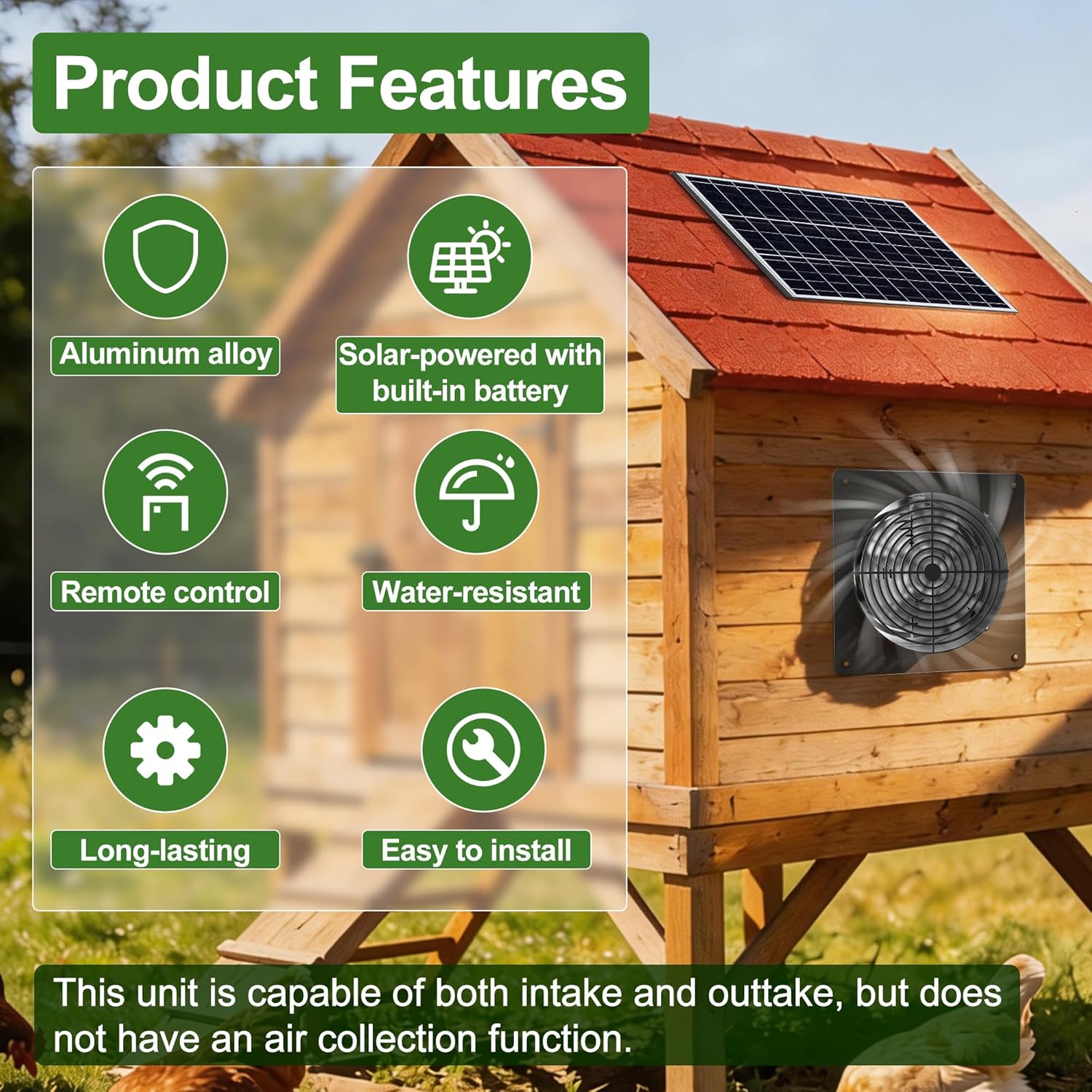 15W Dual Solar Powered Fan with programmable Remote, 3 Mode Aluminium Intake & Exhaust Fan with Timer for Chicken Coop, Shed, Greenhouse, Cabin & Attic