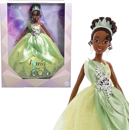 Mattel Juguetes de princesa Disney, muñeca Tiana coleccionista que celebra los 100 años de maravilla de Disney, inspirada en la película La princesa