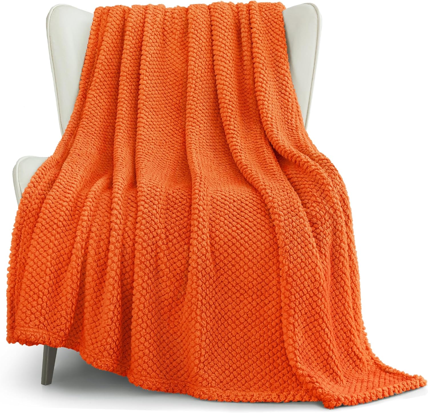 Whale Flotilla Extra Large Fuzzy Fleece Throw Blanket for Couch, 50x70 Inch Fluffy Warm Soft Jacquard Blankets for All Season, Lightweight and Cozy, Burnt Orange