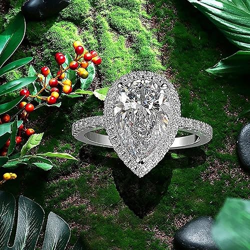 Miniatura 5 de Anillo de diamante hueco tallado en forma de agua brillante brillante en forma completa moda gota brillante puro amor anillos de diamantes