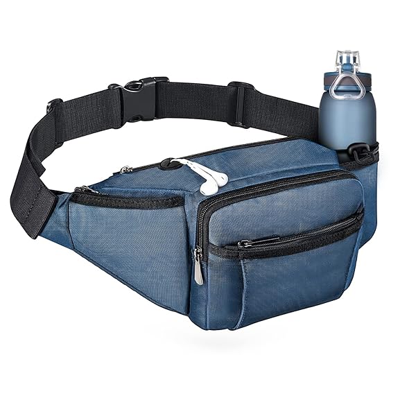 NOOLA Fanny Pack Waist Bag for Men Women, Lightweight Waist Pack with Water Bottle Holder, Adjustable Belt Bag with Multi-Pockets for Hiking, Dog Walking, Outdoor, Cycling, Running, Travel, Blue