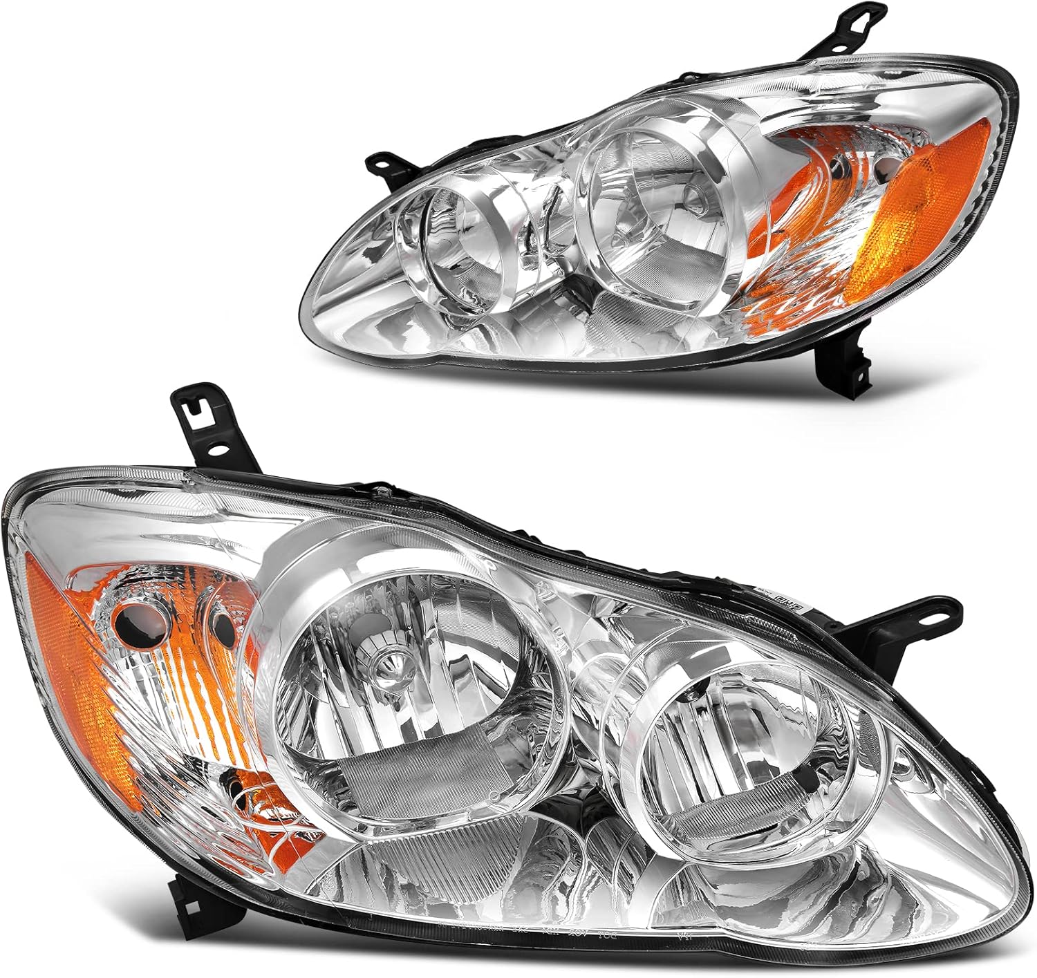 DWVO Headlights Assembly Compatible with 03-08 2003 2004 2005 2006 2007 2008 Corolla Headlamp Replacement Pair Driver and Passenger Side Chrome Housing Chrome Housing Amber Reflector Clear Lens
