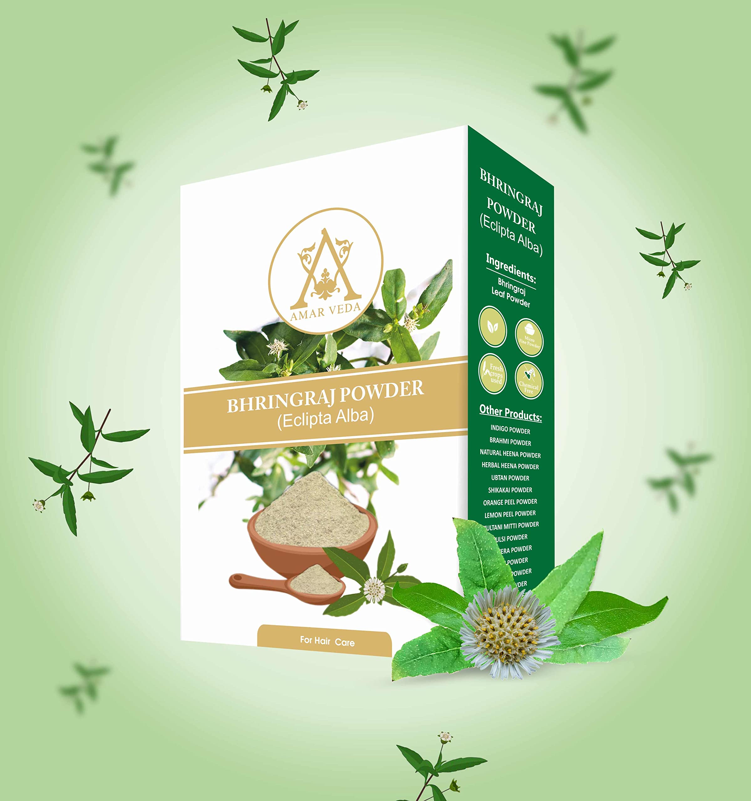 Amar Veda BHRINGRAJ POWDER | Antioxidants,Hair Growth,Provides Vitamins,Reduce Dandruff | 100% Natural (Eclipta Alba) 100gm