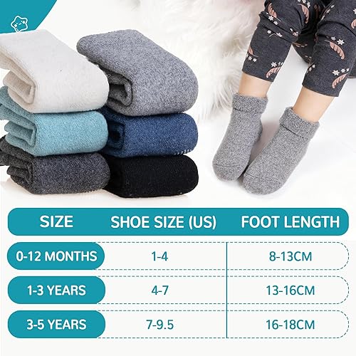 Miniatura 5 de 6 pares de calcetines antideslizantes para bebés, niños y niñas, calcetines cálidos de lana gruesa y suave con empuñaduras