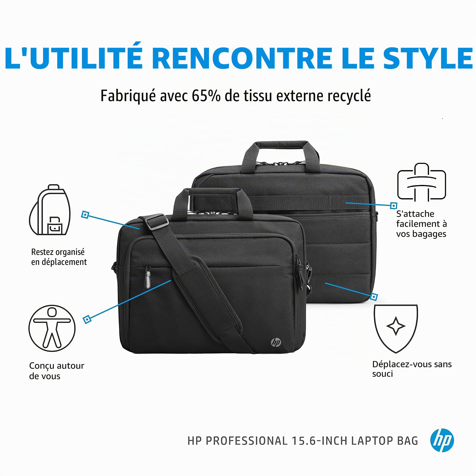 HP TopLoad Sacoche professionnelle pour ordinateur portable/Chromebook/Mac, RFID, valise pass-through – Gris