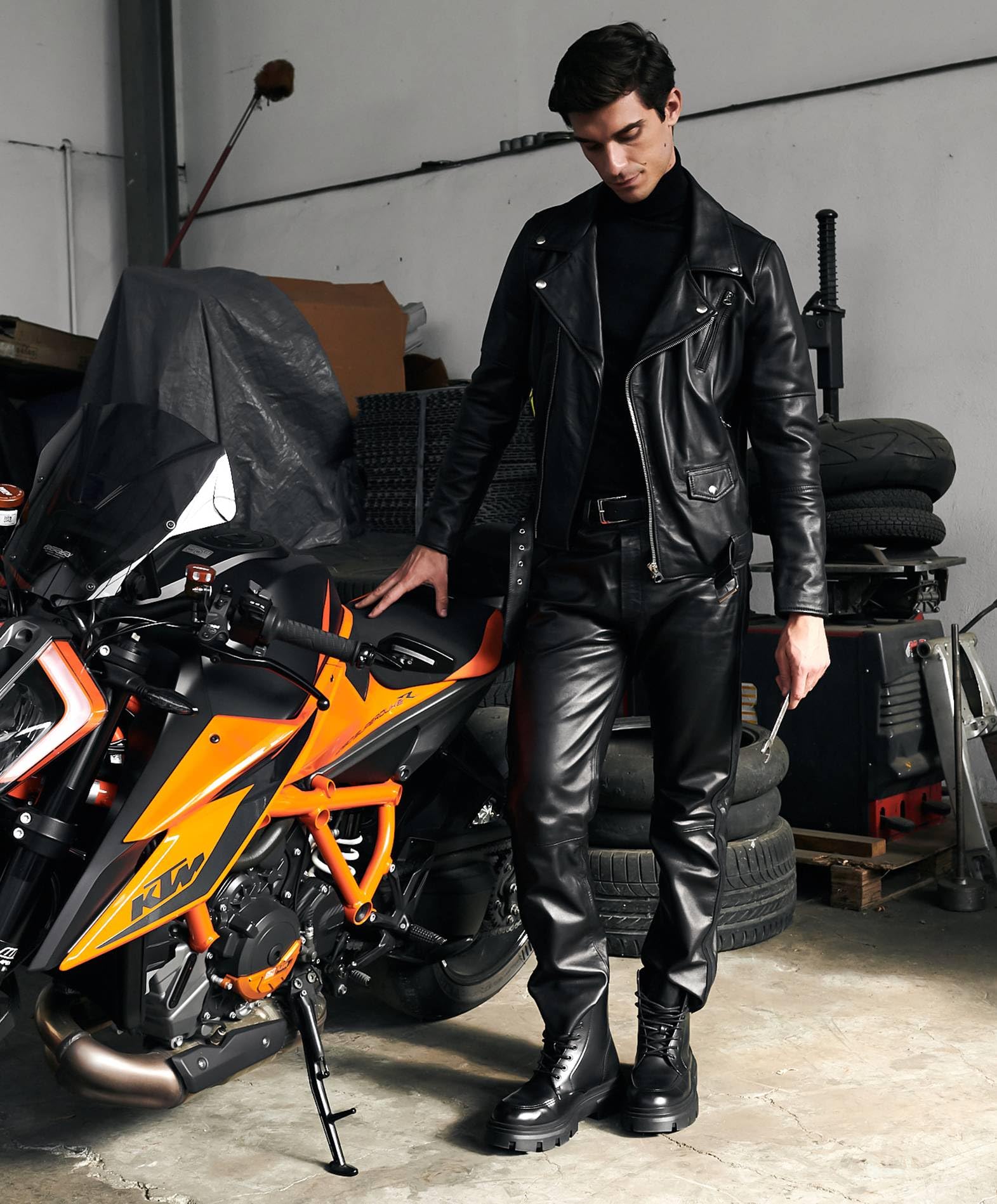 D'Arienzo Chiodo Pelle Nera Uomo Biker Motociclista Vera Pelle Made in Italy Chiodo