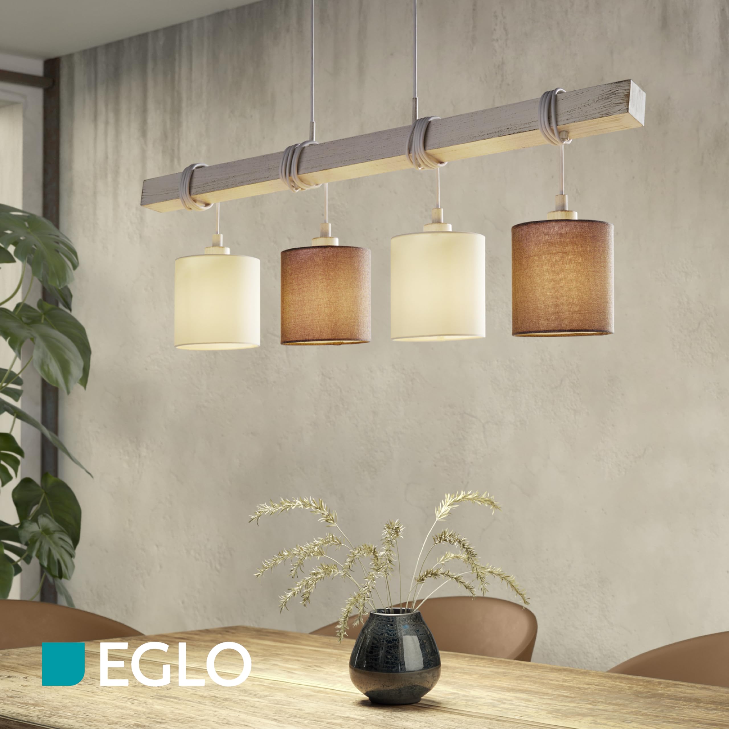 Eglo lampada a sospensione Townshend 2, 4 luci vintage, legno e acciaio