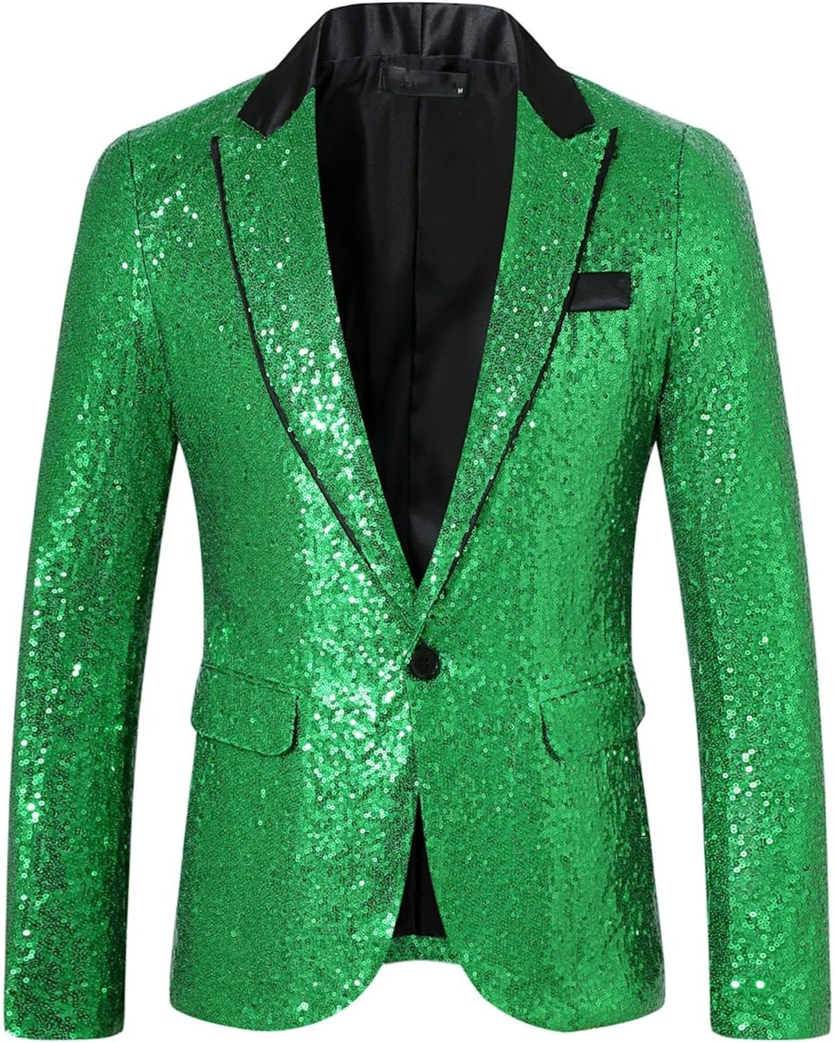 Sequin Blazer for Men Lapel One Button Slim Fit Tuxedo Jacket Sparkly Party Prom Wedding Sport Coat with Pockets