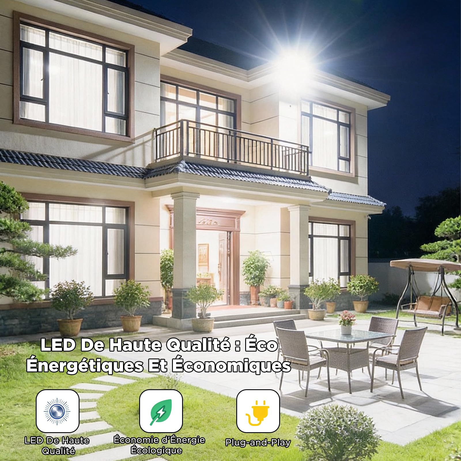 100W Projecteur LED Extérieur, 11000LM 6500K Blanc Jour IP66 Étanche avec Câble, Dissipation Thermique & Économie 85%, Spot pour Jardin, Cour, Garage, Entrepôt (2paquets)
