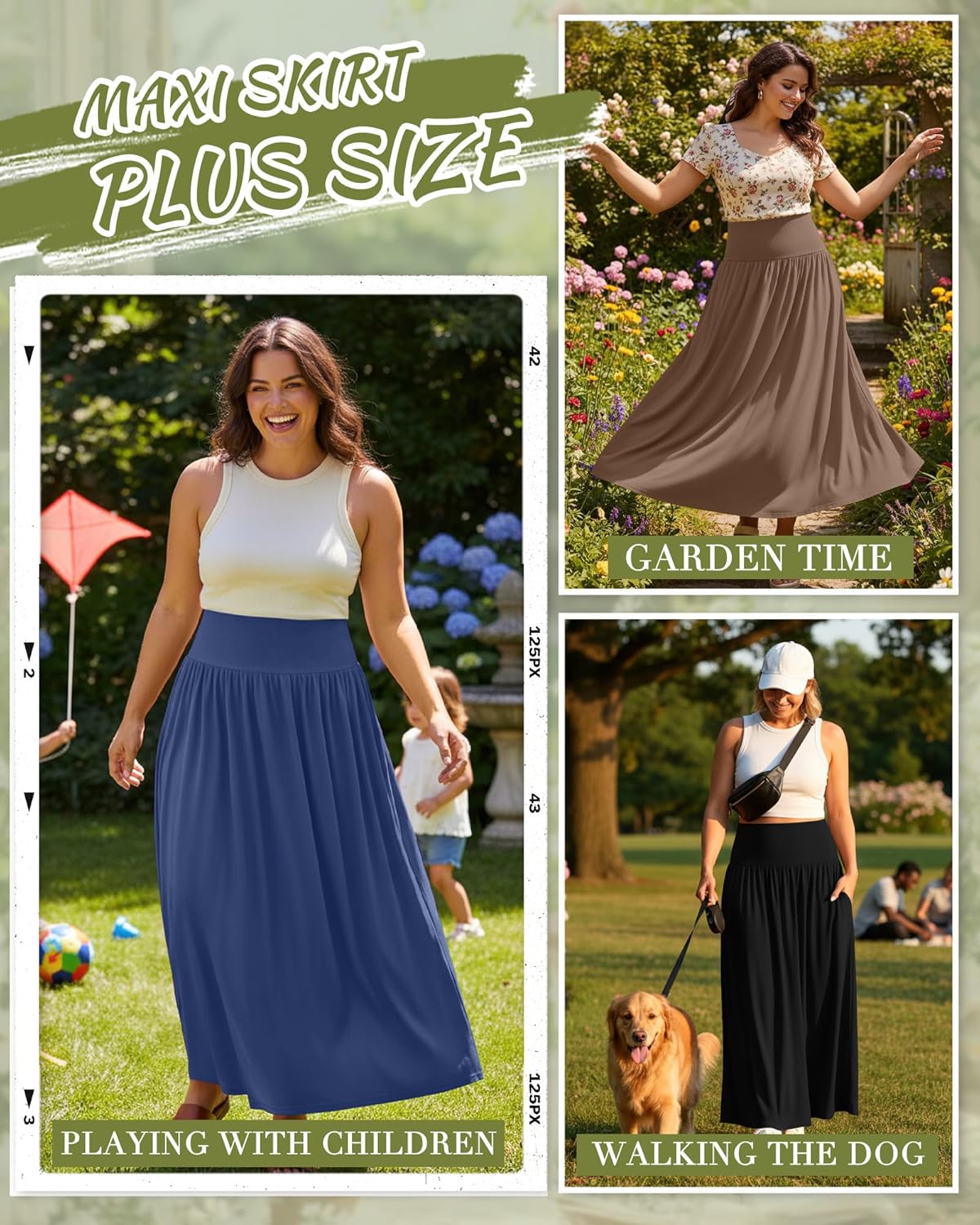 Ficerd 3 Pack Plus Size Maxi Long Skirts for Curvy Women, Ankle Length a Line Pleated High Waisted Summer Skirts with Pocket - Image 4