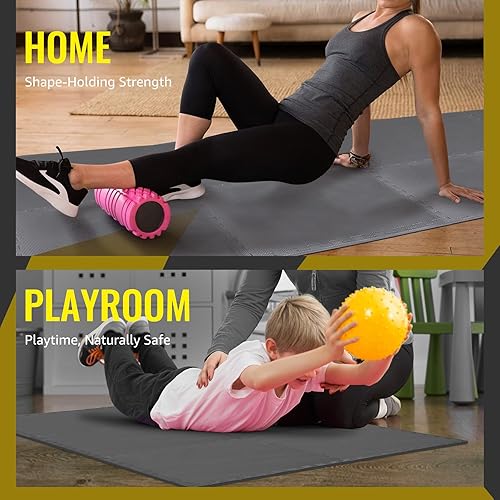 Miniatura 31 de Hulkfit Tapete de ejercicio de rompecabezas con alfombrilla de espuma EVA entrelazadas para el gimnasio en casa, tapetes para piso de garaje