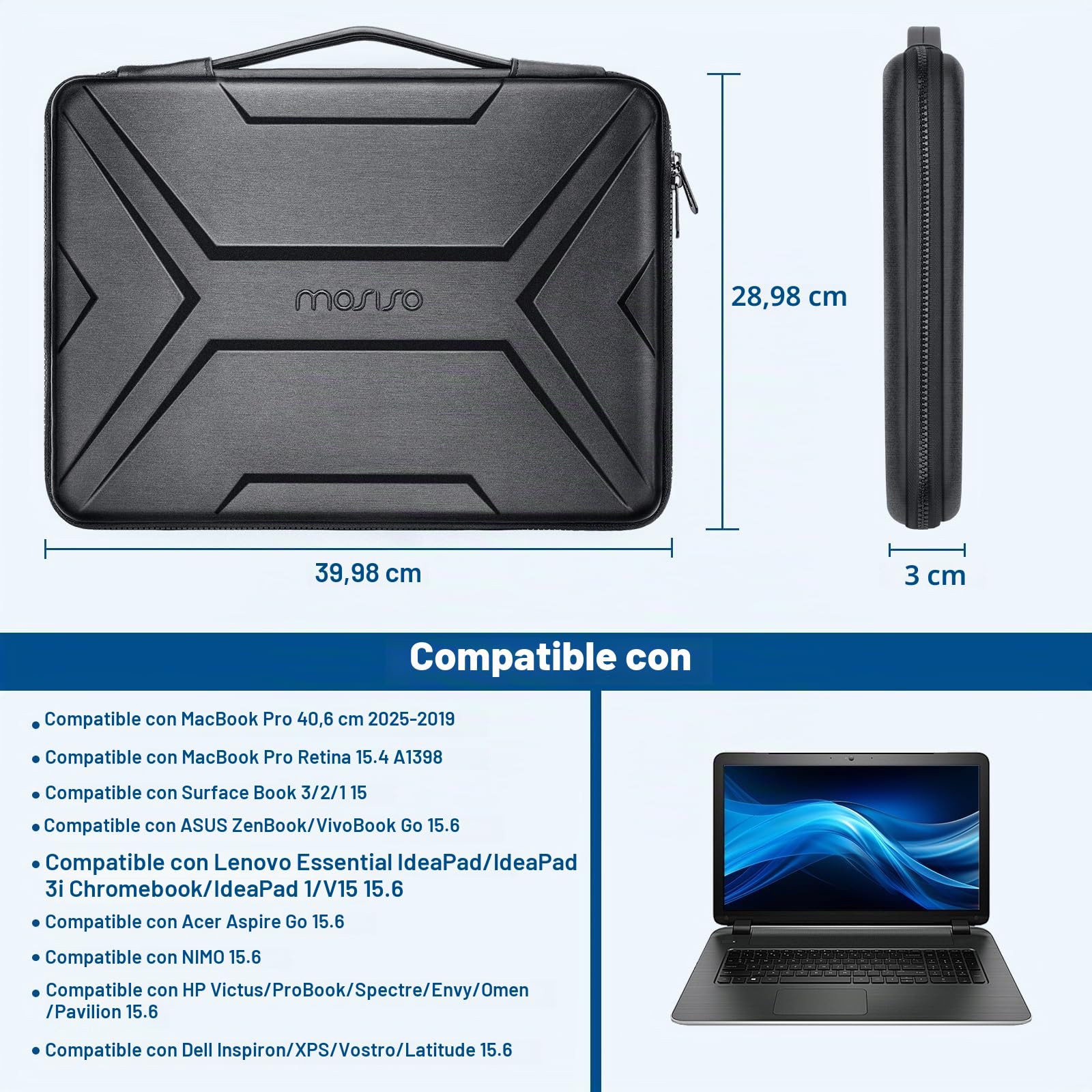 MOSISO 15-15,6 Pulgadas Funda Portátil con Asa, Impermeable Antichoque Protector Trapezoide Simétrico EVA Transporte Ordenador Bolsa Compatible con MacBook Pro 16, DELL Notebook,Negro