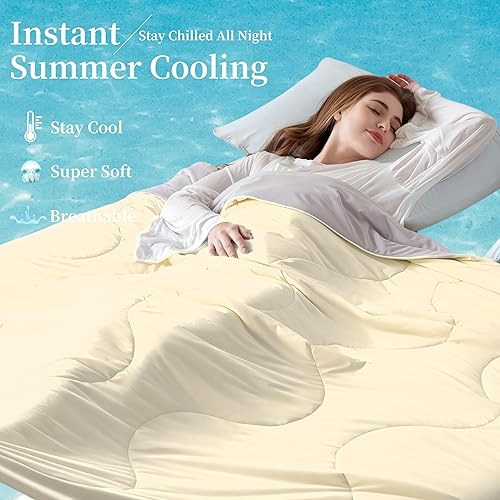 Miniatura 17 de Edredón refrescante, mantas frías para personas que duermen con calor y sudores nocturnos, edredón ligero lavable, suave, transpirable, suave y Gris