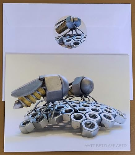 Miniatura 3 de MATT RETZLAFF ART Exclusive Handmade Art Print Stationary Greeting Note Card Gift Set -ReclaimedRecycled Scrap Metal Art Sculpture"Bolt Bee on Nut