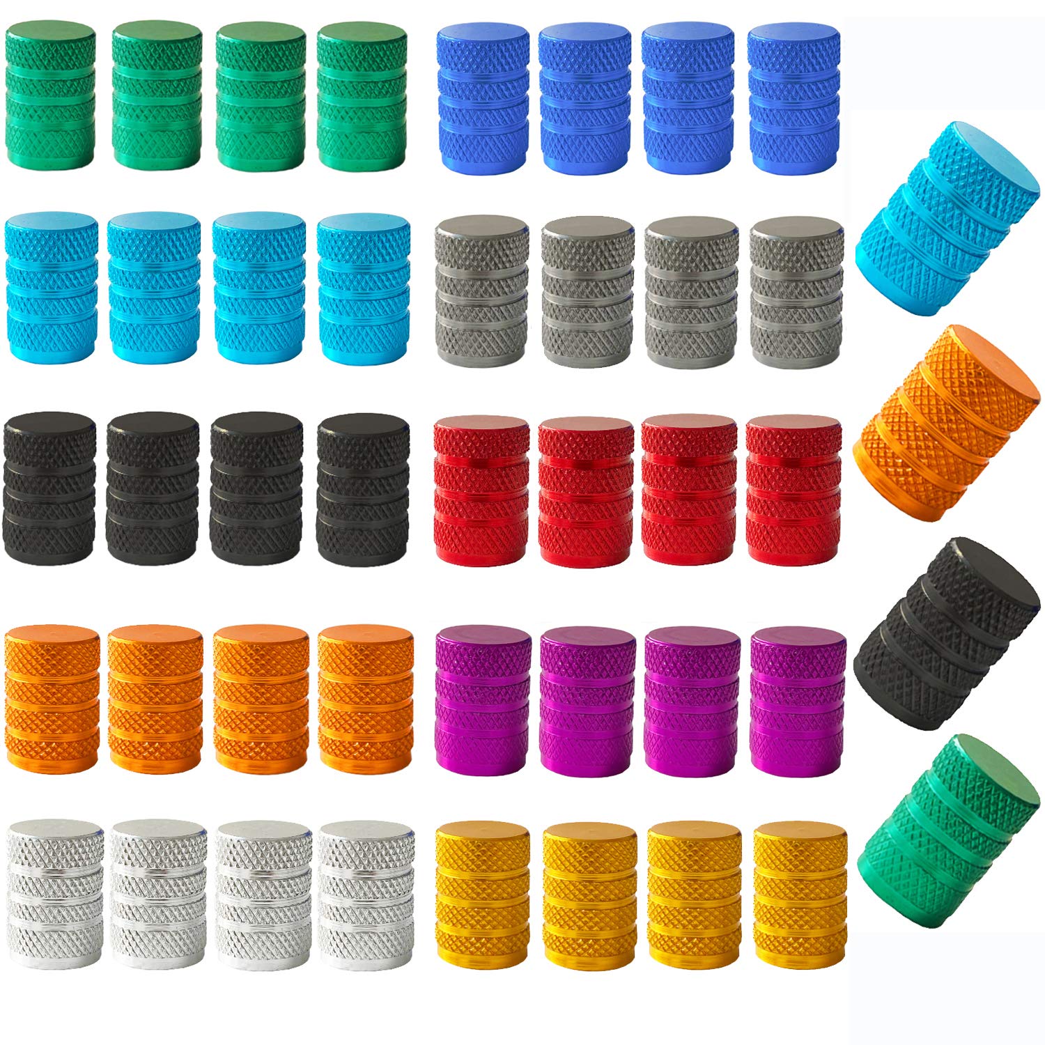 JAMEGIO20/40pcs Schrader Tire Valve Caps, Multi-Colors Anodized Machined Aluminum Alloy Valve Adapter Cap for American Style, dust Cover