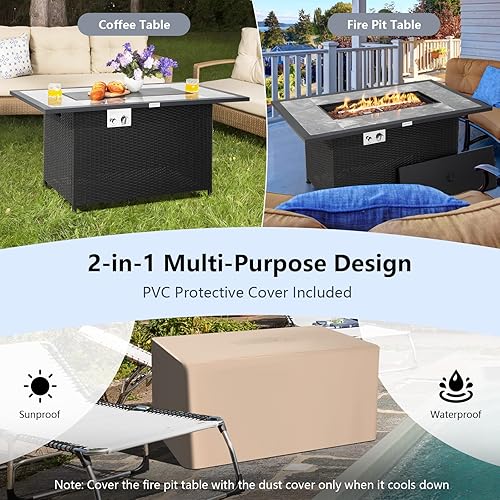 Miniatura 7 de Tangkula Patiojoy - Mesa de mimbre de propano para patio de 52 pulgadas, mesa de fuego de gas para exteriores de 50,000 BTU con encendido