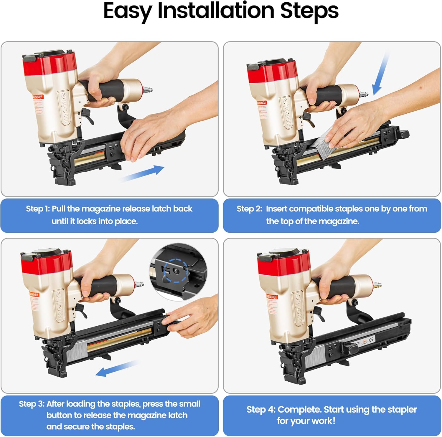 meite 16 Gauge 1-Inch Wide Crown Stapler, Pneumatic Heavy Duty Staple Gun for Roofing & Lathing, Tool-Free Jam Release & Visible Mag, Accepts 5/8"- 1-1/2" P-Type Staples PW2638-L